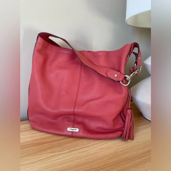 Coach Vibrant Coral Leather Hobo Bag NWOT - Picture 7 of 8